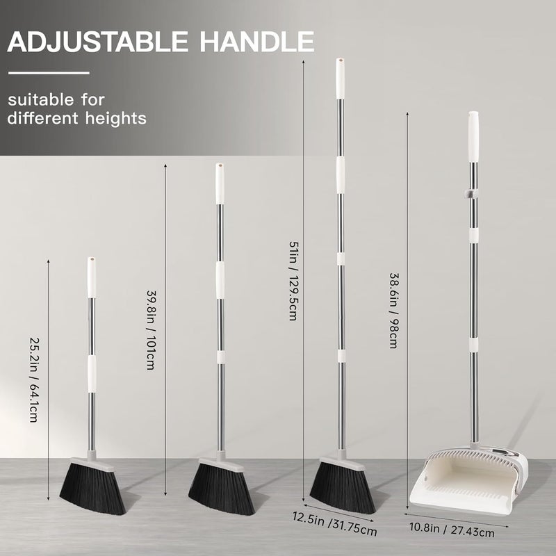 OPTTIDI Broom with Dustpan Combo Set, Hand Broom and Dustpan Set for Sweeping Indoor Angle Broom for Home Office Kitchen Lobby Floor Pet Hair Indoor&Outdoor Cleaning (White&Grey) - Image 3